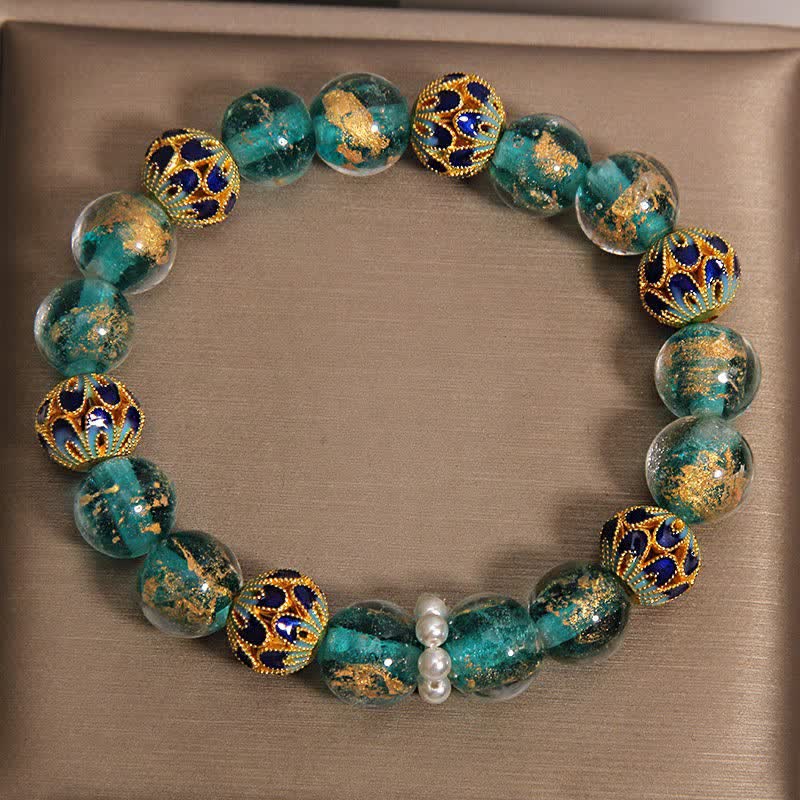 Buddha Stones 劉麗ガラスビーズ金箔七宝焼き純粋新中国風丸型ブレスレット - image 10
