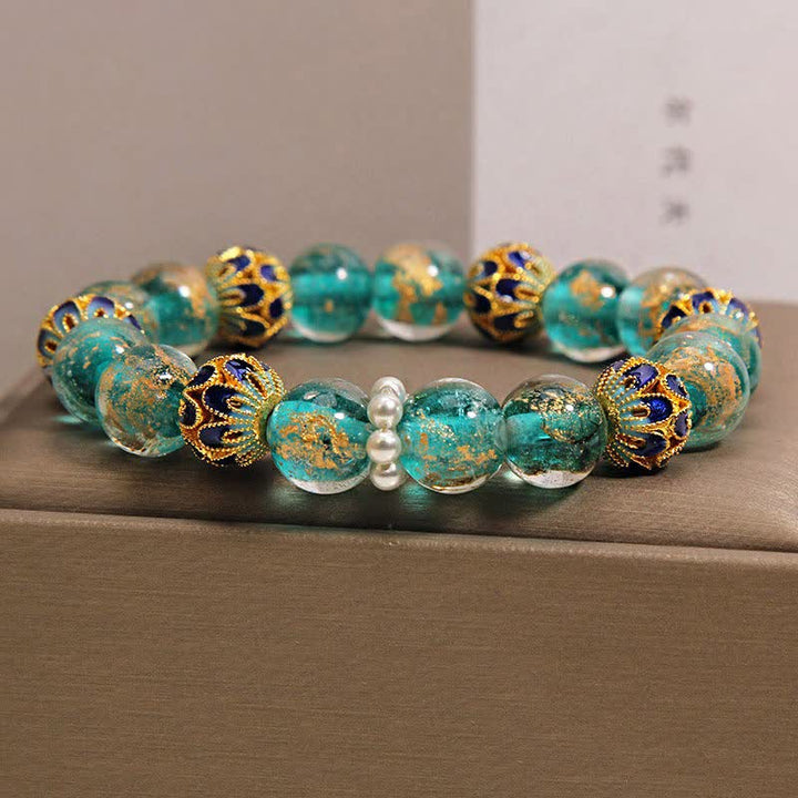Buddha Stones 劉麗ガラスビーズ金箔七宝焼き純粋新中国風丸型ブレスレット - image 7