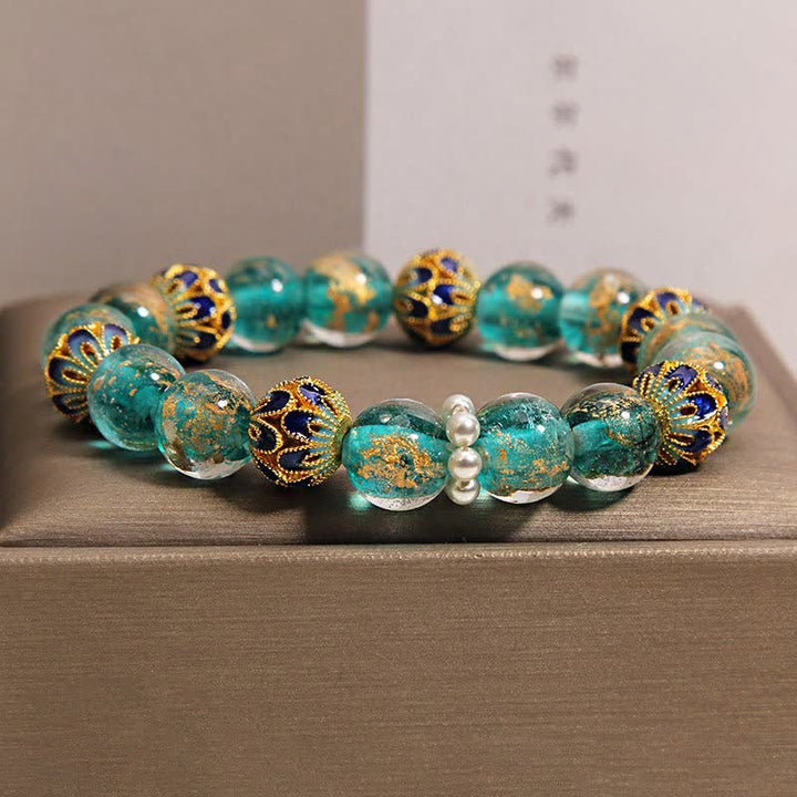 Buddha Stones 劉麗ガラスビーズ金箔七宝焼き純粋新中国風丸型ブレスレット - image 6