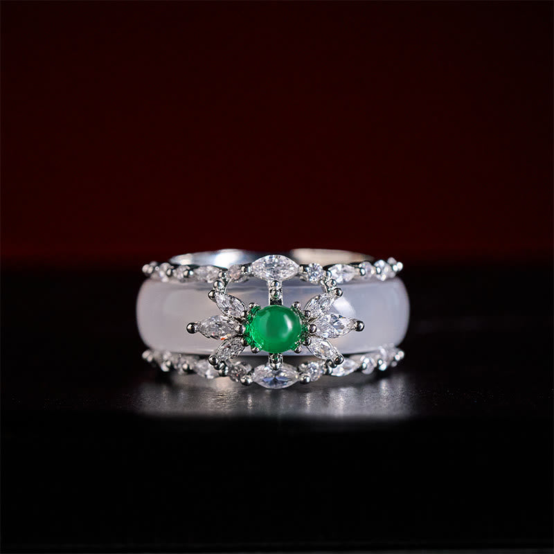 Buddha Stones カルセドニーフラワーグリーンジルコンポジットリング - image 7