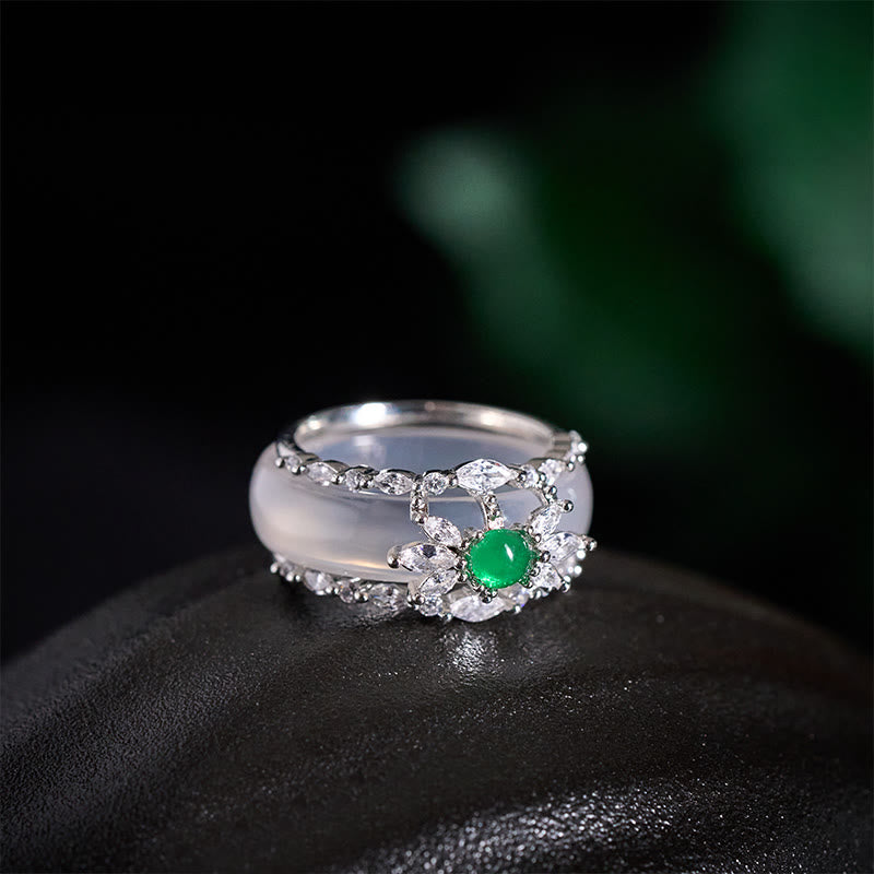 Buddha Stones カルセドニーフラワーグリーンジルコンポジットリング - image 8