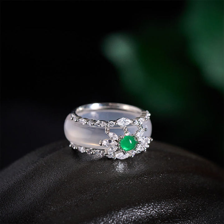 Buddha Stones カルセドニーフラワーグリーンジルコンポジットリング - image 8