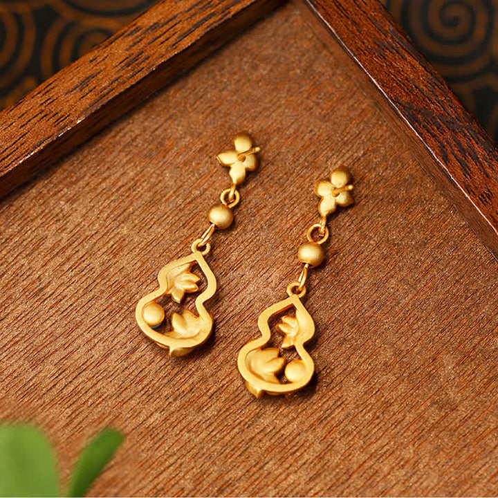 Buddha Stones ターコイズ七宝ロータスひょうたんアクセント啓発ドロップ イヤリング - image 2