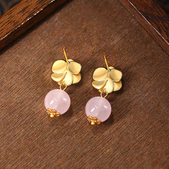 Buddha Stones ローズクォーツ カメリア ラブングエナジー ドロップピアス - image 2