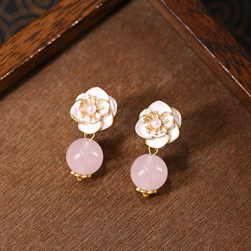 Buddha Stones ローズクォーツ カメリア ラブングエナジー ドロップピアス - image 1