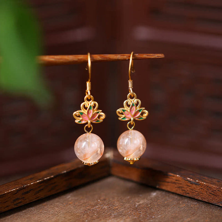 Buddha Stones シトリンロータスエンライトメントエナメルドロップイヤリング - 蓮（悟り♥新たな始まり） - シトリン（豊かさ♥ポジティブさ） - image 0