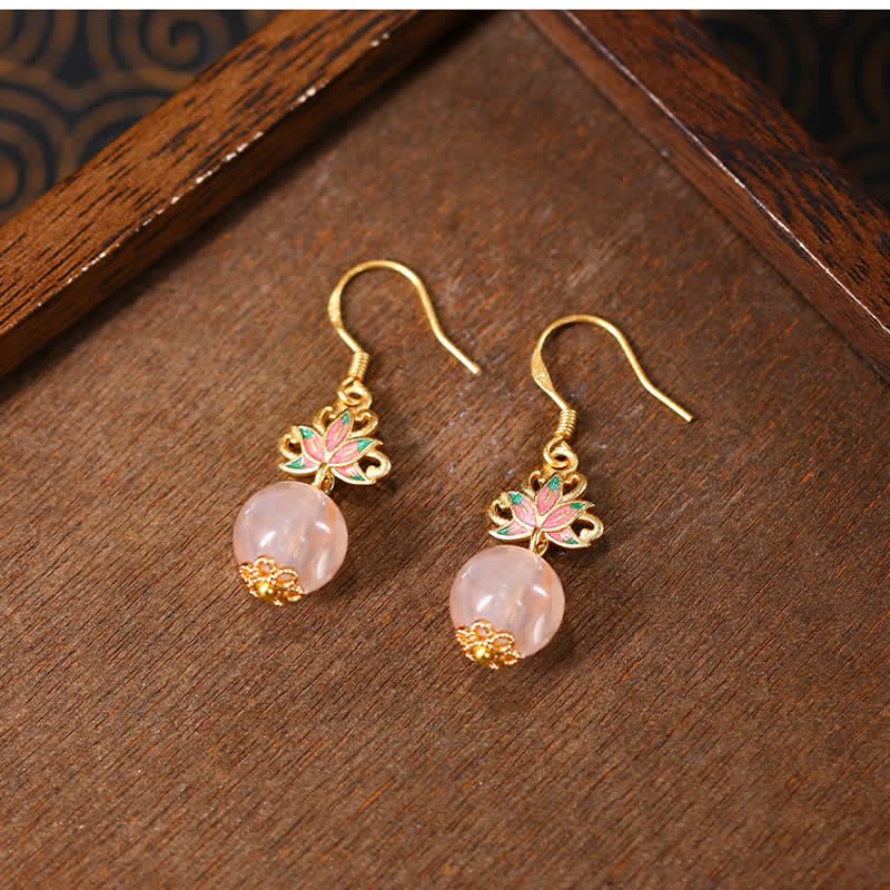 Buddha Stones シトリンロータスエンライトメントエナメルドロップイヤリング - image 1