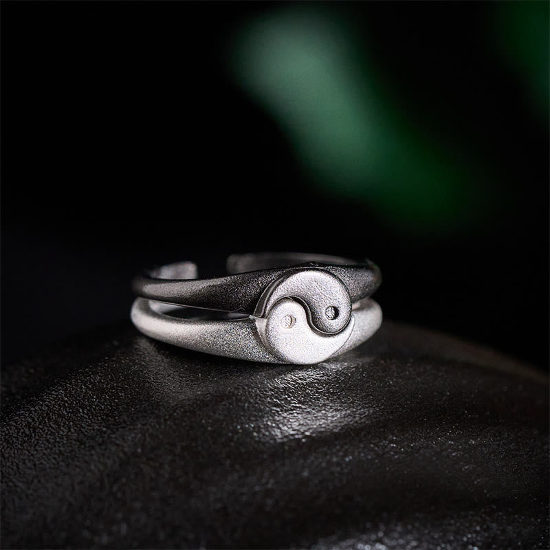 Buddha Stones レトロ陰陽模様の銅製ハーモニーリング（調節可能） - image 1
