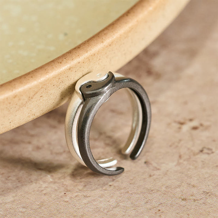 Buddha Stones レトロ陰陽模様の銅製ハーモニーリング（調節可能） - image 3