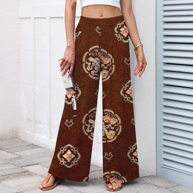 Buddha Stones コットンリネン ボヘミアンメダリオン柄 レディース ゴムウエスト ワイドレッグパンツ ポケット付き - image 5