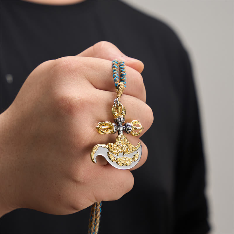 Buddha Stones 銅製ヴァジュラ（金剛杵）チベット風レリーフ彫刻トーテムチャームネックレスペンダント - image 4
