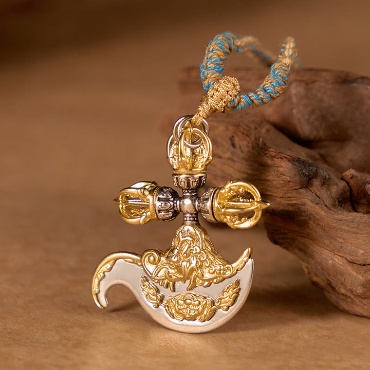 Buddha Stones 銅製ヴァジュラ（金剛杵）チベット風レリーフ彫刻トーテムチャームネックレスペンダント - image 2