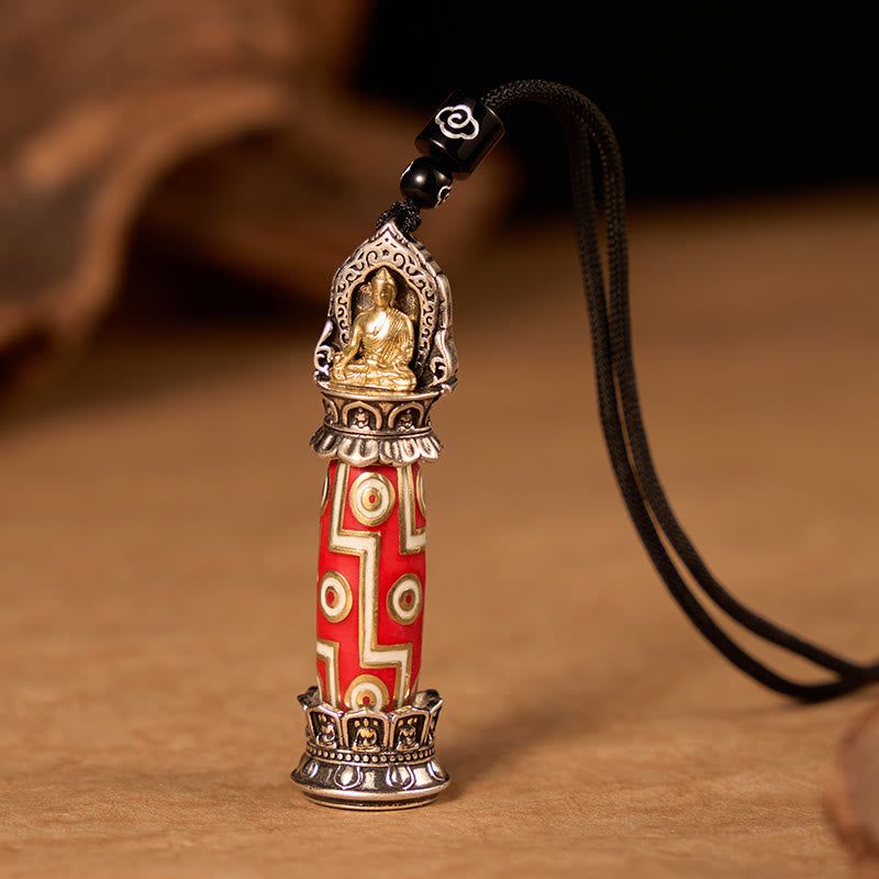 Buddha Stones 銅製九眼ジービーズ模様のチベット風お守りネックレスペンダント - 銅（守護♥祝福） - image 0
