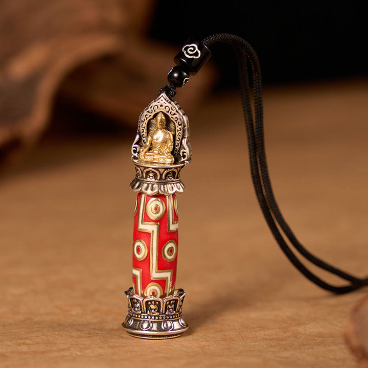 Buddha Stones 銅製九眼ジービーズ模様のチベット風お守りネックレスペンダント - 銅（守護♥祝福） - image 0