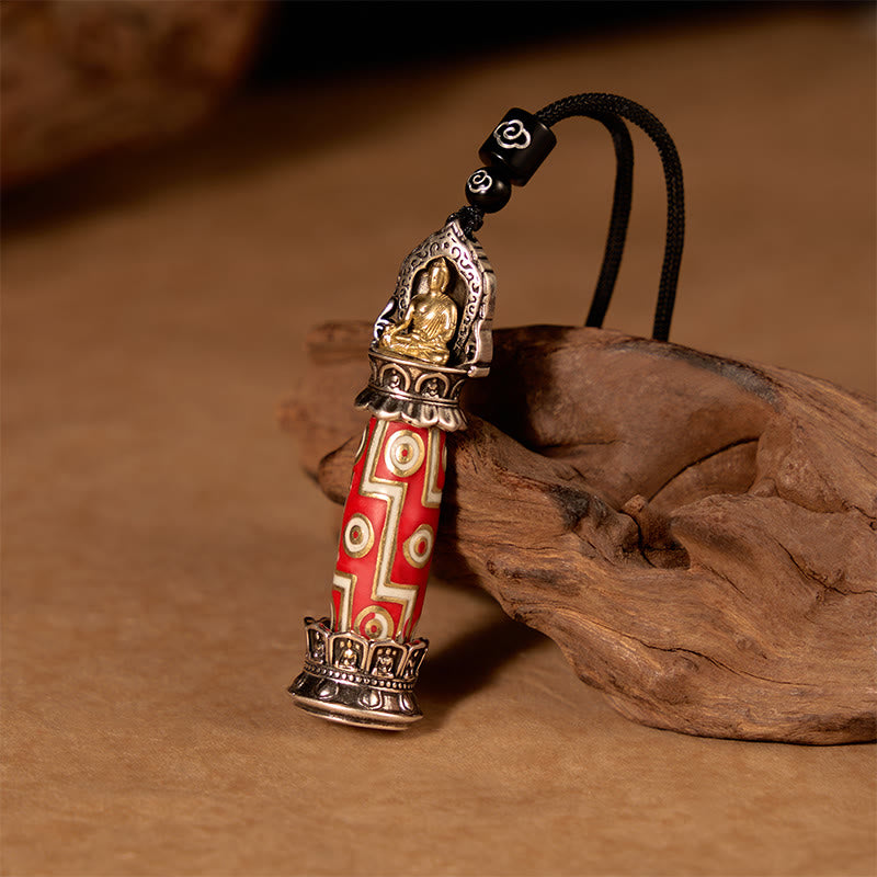 Buddha Stones 銅製九眼ジービーズ模様のチベット風お守りネックレスペンダント - image 1