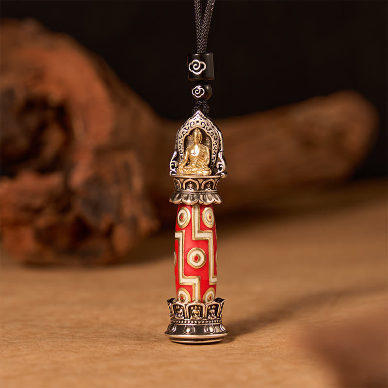 Buddha Stones 銅製九眼ジービーズ模様のチベット風お守りネックレスペンダント - image 2