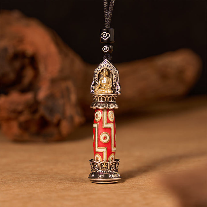 Buddha Stones 銅製九眼ジービーズ模様のチベット風お守りネックレスペンダント - image 2