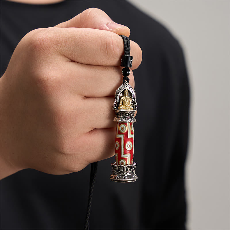 Buddha Stones 銅製九眼ジービーズ模様のチベット風お守りネックレスペンダント - image 4