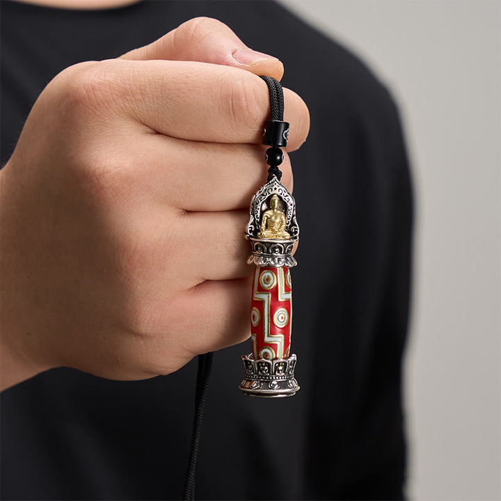 Buddha Stones 銅製九眼ジービーズ模様のチベット風お守りネックレスペンダント - image 4