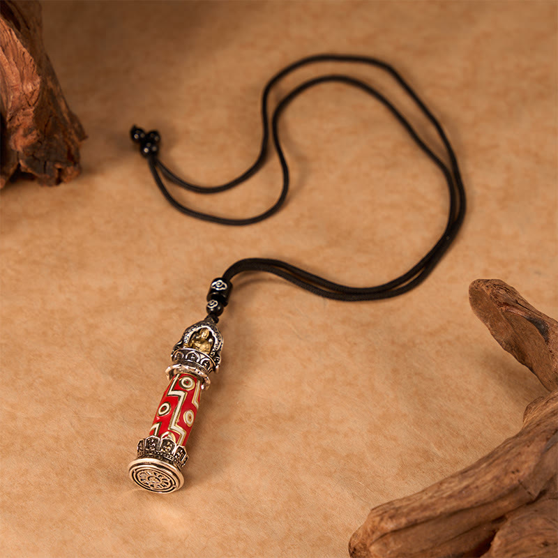 Buddha Stones 銅製九眼ジービーズ模様のチベット風お守りネックレスペンダント - image 3
