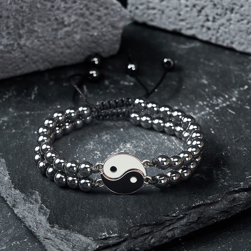 Buddha Stones 陰陽ヘマタイトフロストストーン溶岩石サポートブレスレット - image 1