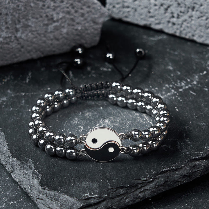 Buddha Stones 陰陽ヘマタイトフロストストーン溶岩石サポートブレスレット - image 1