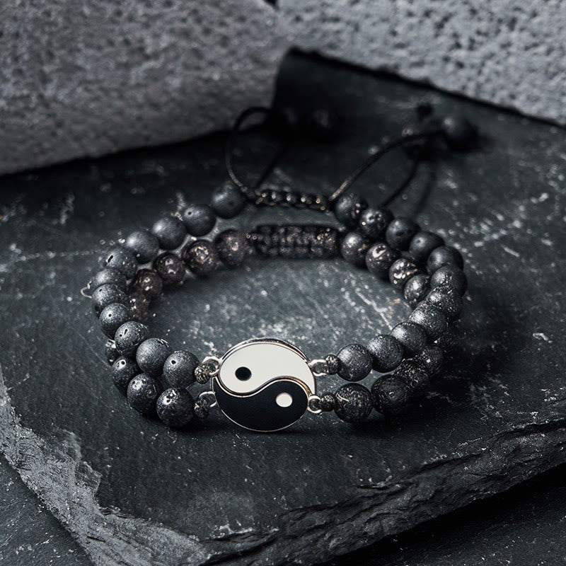 Buddha Stones 陰陽ヘマタイトフロストストーン溶岩石サポートブレスレット - image 13