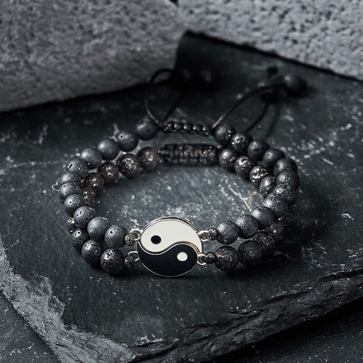 Buddha Stones 陰陽ヘマタイトフロストストーン溶岩石サポートブレスレット - image 13