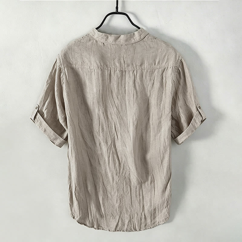 Buddha Stones 無地 半袖 綿麻シャツ メンズ プルオーバー カジュアル 夏用 - image 46