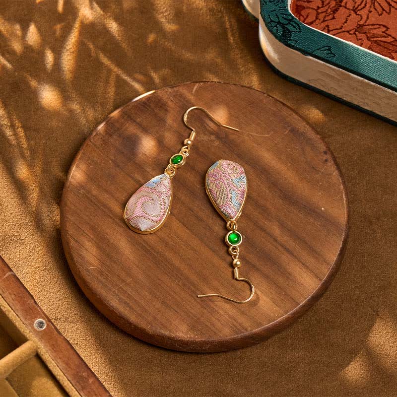 Buddha Stones 手作りのシルクアート、カラフルな模様、ハーモニーのティアドロップイヤリング - image 3