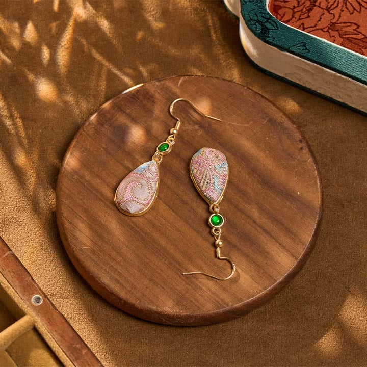 Buddha Stones 手作りのシルクアート、カラフルな模様、ハーモニーのティアドロップイヤリング - image 3