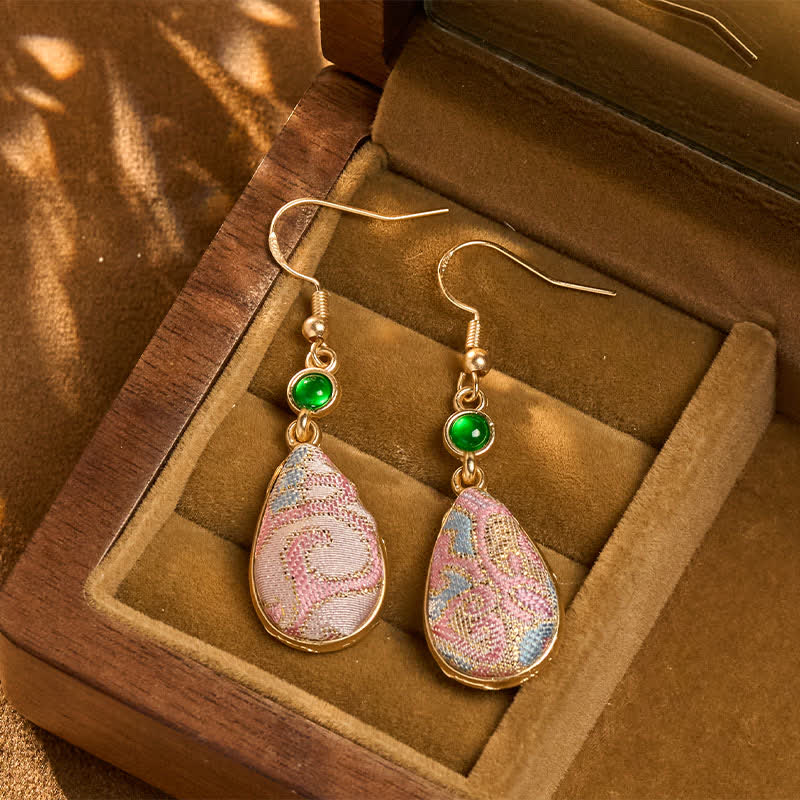 Buddha Stones 手作りのシルクアート、カラフルな模様、ハーモニーのティアドロップイヤリング - 宋錦（豊かさ♥調和） - image 0