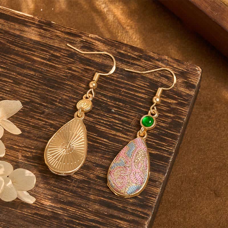 Buddha Stones 手作りのシルクアート、カラフルな模様、ハーモニーのティアドロップイヤリング - image 4