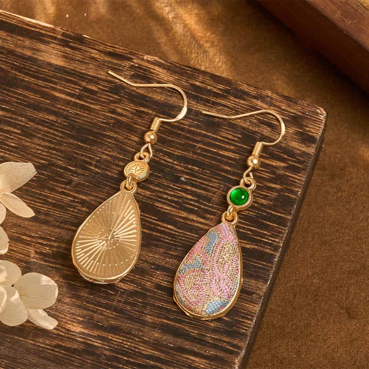 Buddha Stones 手作りのシルクアート、カラフルな模様、ハーモニーのティアドロップイヤリング - image 4