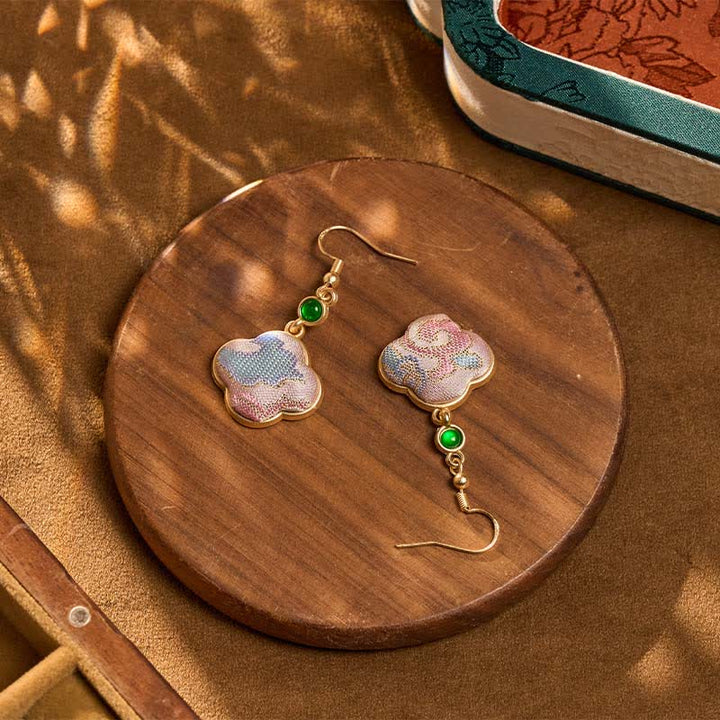 Buddha Stones 手作りのシルクアート、花柄、カラフルな模様のティアドロップイヤリング - image 3