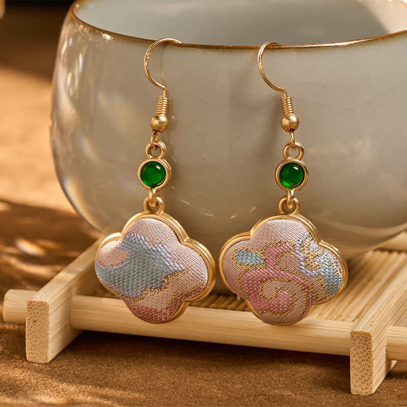 Buddha Stones 手作りのシルクアート、花柄、カラフルな模様のティアドロップイヤリング - image 2
