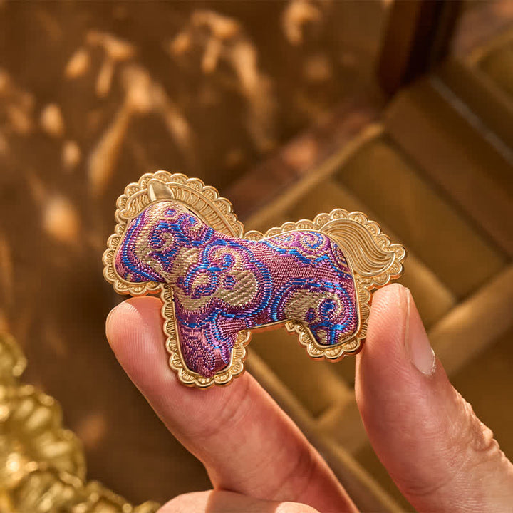 Buddha Stones 宋錦織の手織り紫馬豊かさブローチ - image 4