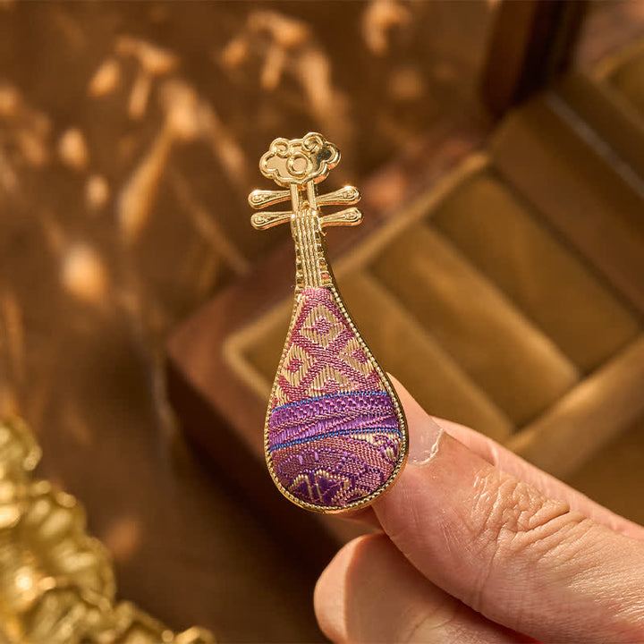 Buddha Stones 宋錦織の手工芸古琴型花模様の調和をモチーフにした新しい中国風ブローチ - 宋錦（豊かさ♥調和） - image 0