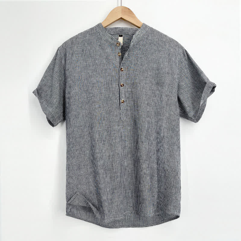 Buddha Stones 夏用ハーフボタン細ストライプメンズ半袖シャツ - ライトスチールブルー - US/UK/AU44、 EU54 (4XL) - image 11