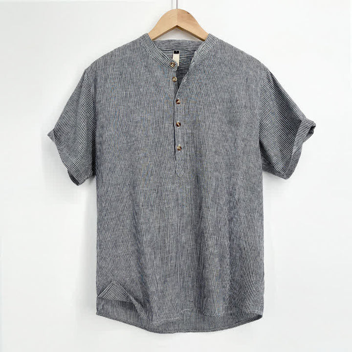 Buddha Stones 夏用ハーフボタン細ストライプメンズ半袖シャツ - ライトスチールブルー - US/UK/AU44、 EU54 (4XL) - image 11