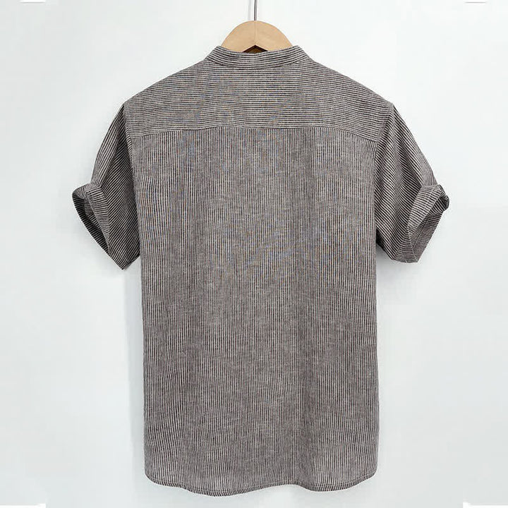 Buddha Stones 夏用ハーフボタン細ストライプメンズ半袖シャツ - image 1