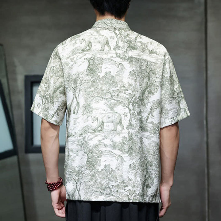 Buddha Stones 夏唐風 カエルボタンツリー抽象柄 メンズ半袖シャツ - image 27
