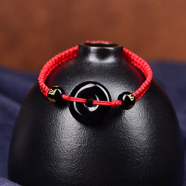 Buddha Stones 黒曜石の平和のお守りチャーム付きプロテクション編み込みブレスレット - image 2