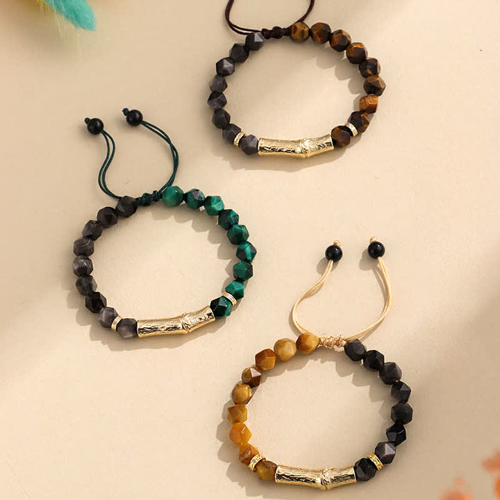 Buddha Stones タイガーアイシルバーシーンオブシディアン竹成長ファセットブレスレット - image 11