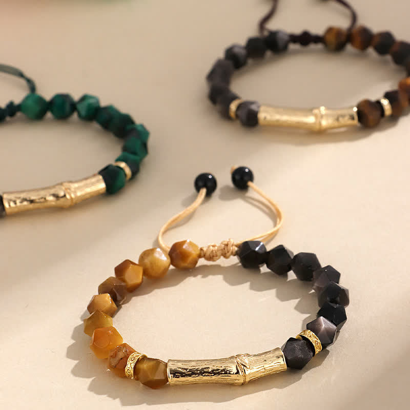 Buddha Stones タイガーアイシルバーシーンオブシディアン竹成長ファセットブレスレット - image 12