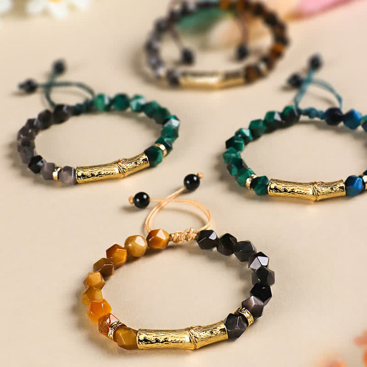 Buddha Stones タイガーアイシルバーシーンオブシディアン竹成長ファセットブレスレット - image 13