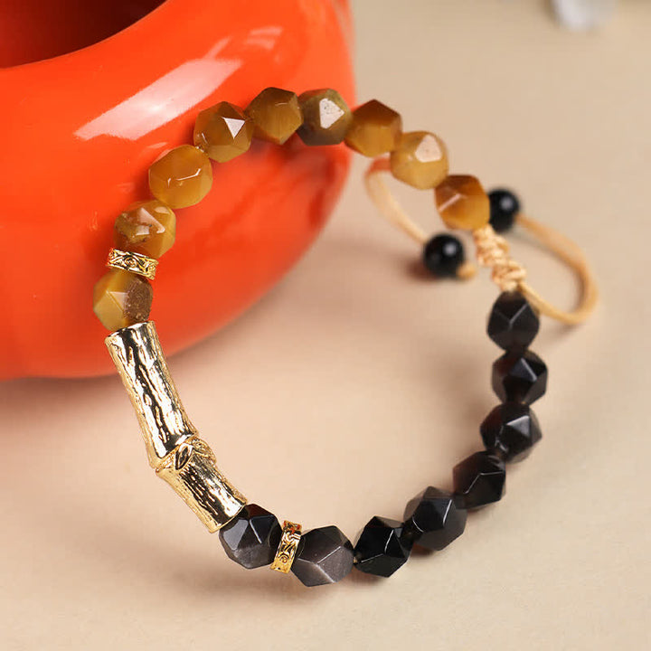 Buddha Stones タイガーアイシルバーシーンオブシディアン竹成長ファセットブレスレット - image 7