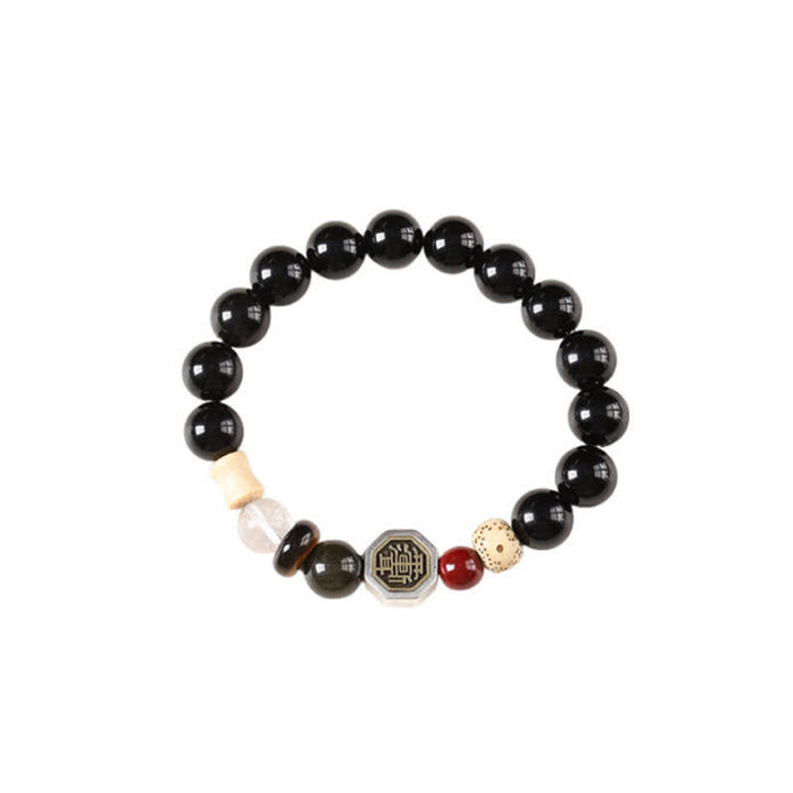 Buddha Stones 黒曜石八卦護符チベット丸ビーズブレスレット - image 14
