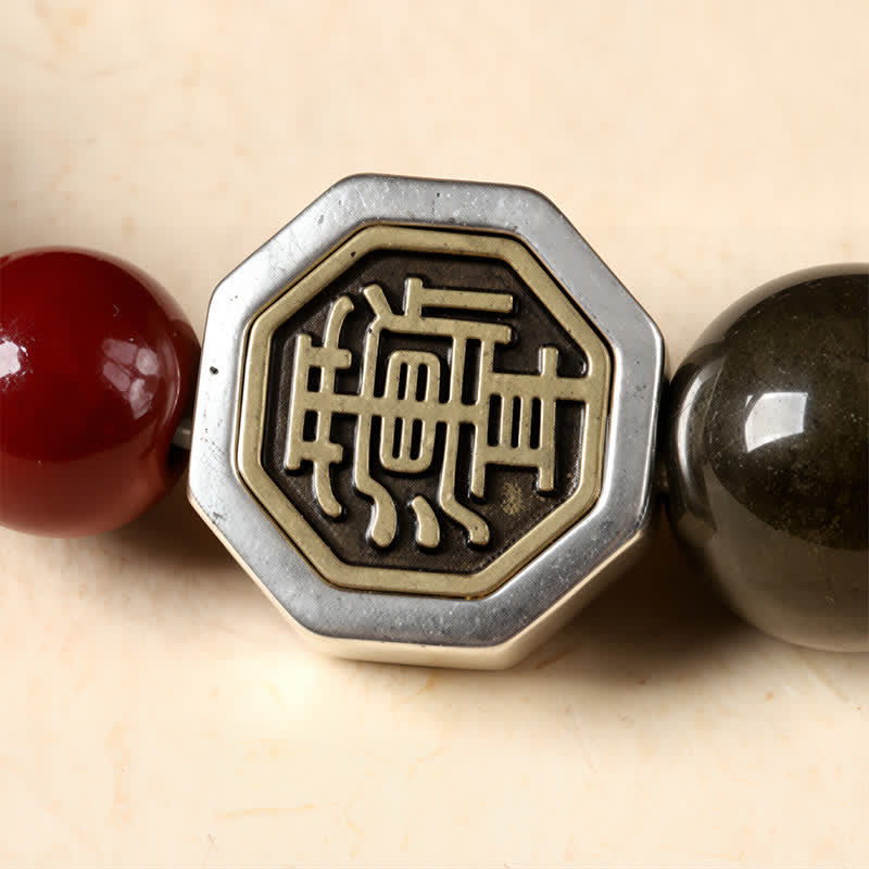 Buddha Stones 黒曜石八卦護符チベット丸ビーズブレスレット - image 13