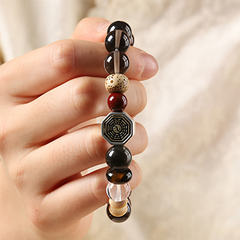 Buddha Stones 黒曜石八卦護符チベット丸ビーズブレスレット - image 8